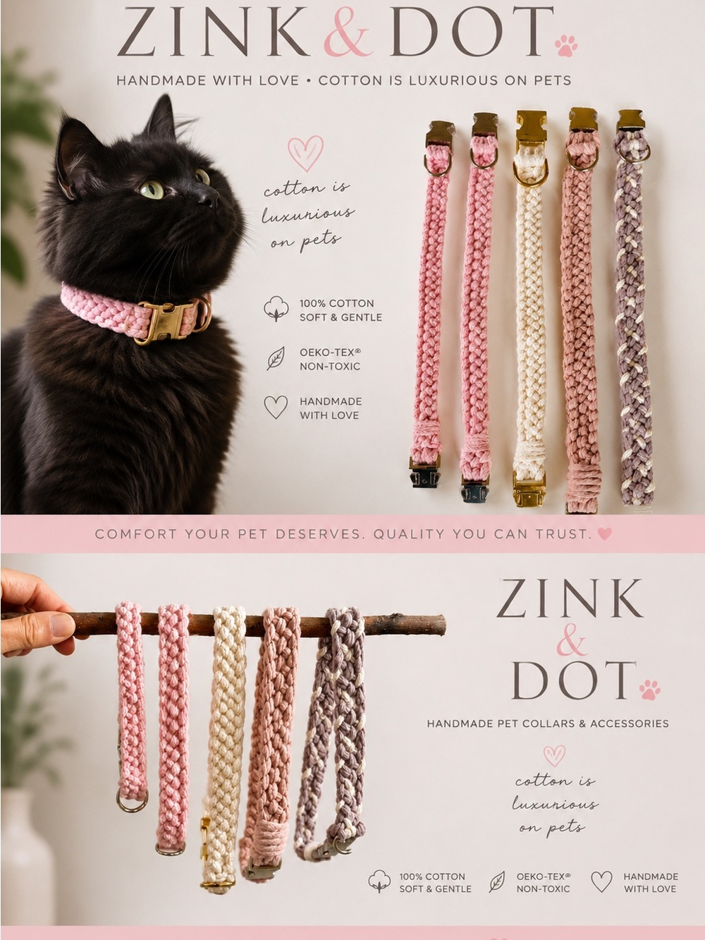 Handmade Pet Collars - featuring the “relaxed” style collar for this show.